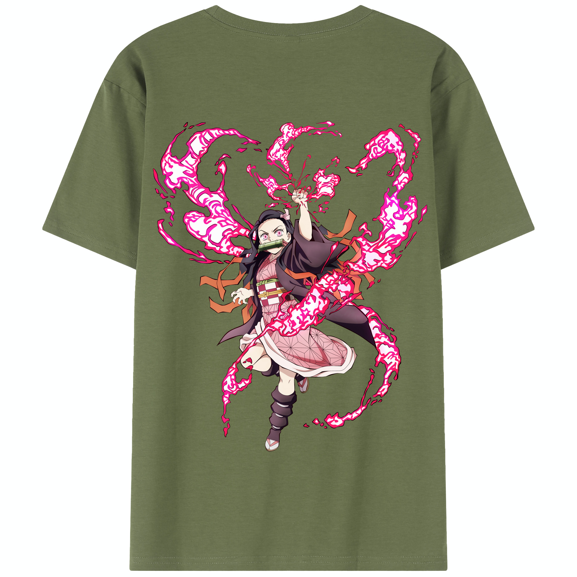 （画像用） 鬼滅の刃（きめつのやいば）竈門 禰󠄀豆子／かまど ねずこ Kamado Nezuko 綿100％半袖Tシャツ（背面プリント）